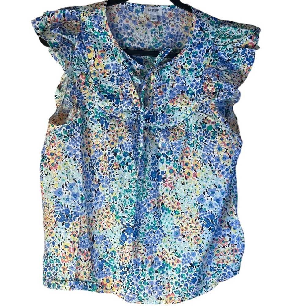 J.Crew Flutter Sleeve Delicate Floral Blouse Top Blue Medium - Picture 3 of 8